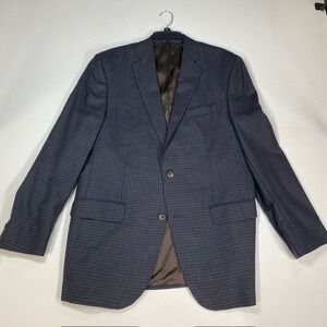 Cremieux Collection Loro Piana Wool Blazer Mens 42L Navy Blue Check Sport Coat